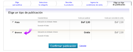 Elige la publicación Bronce